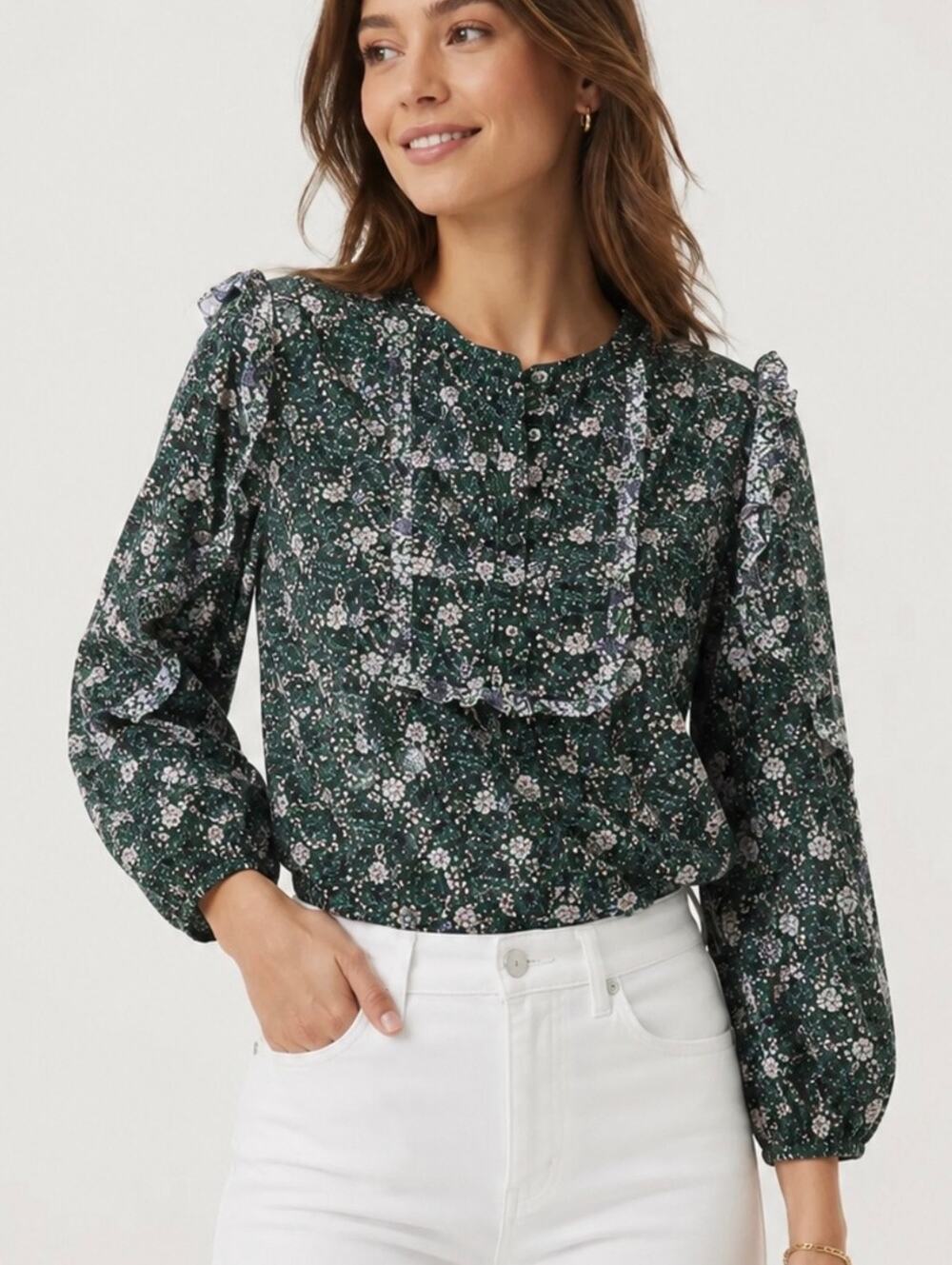 J.Crew Liberty Fabric Ruffle Blouse Mixed Franklyn Floral